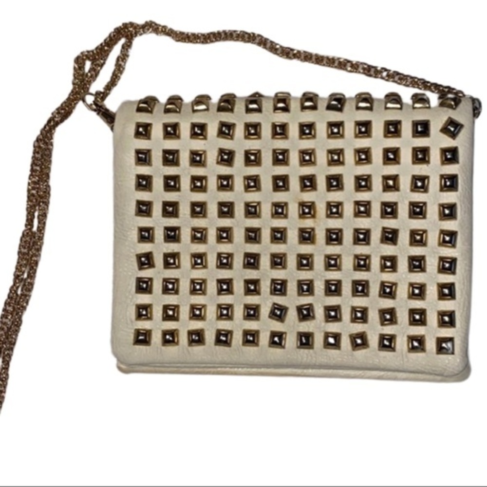 Cream vintage studded crossbody with chain strap